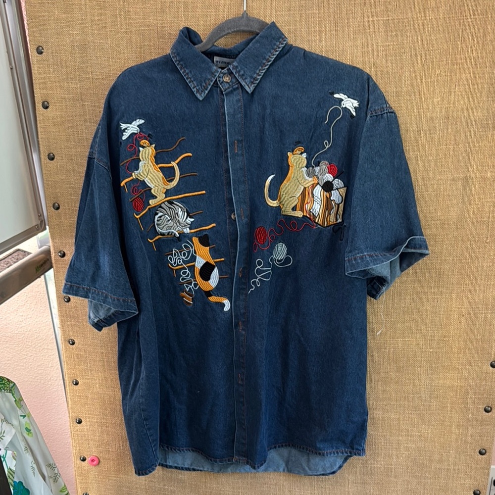 Embroidered Denim Button Down Shirt